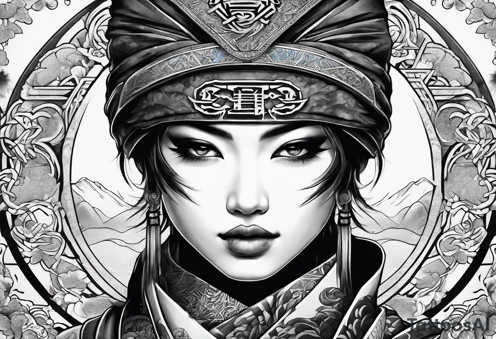 the letters A W R in the middle of a ninja headband tattoo idea