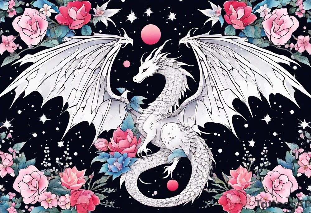 Constellation, wing , snow , cross , dragon female japan kawaii , flower tattoo idea