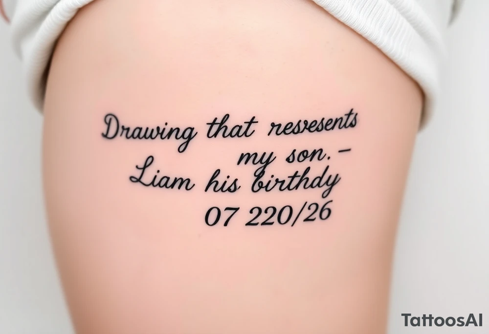 Drawing that represnts my son.  Liam his birthday is 07/20/26 tattoo idea