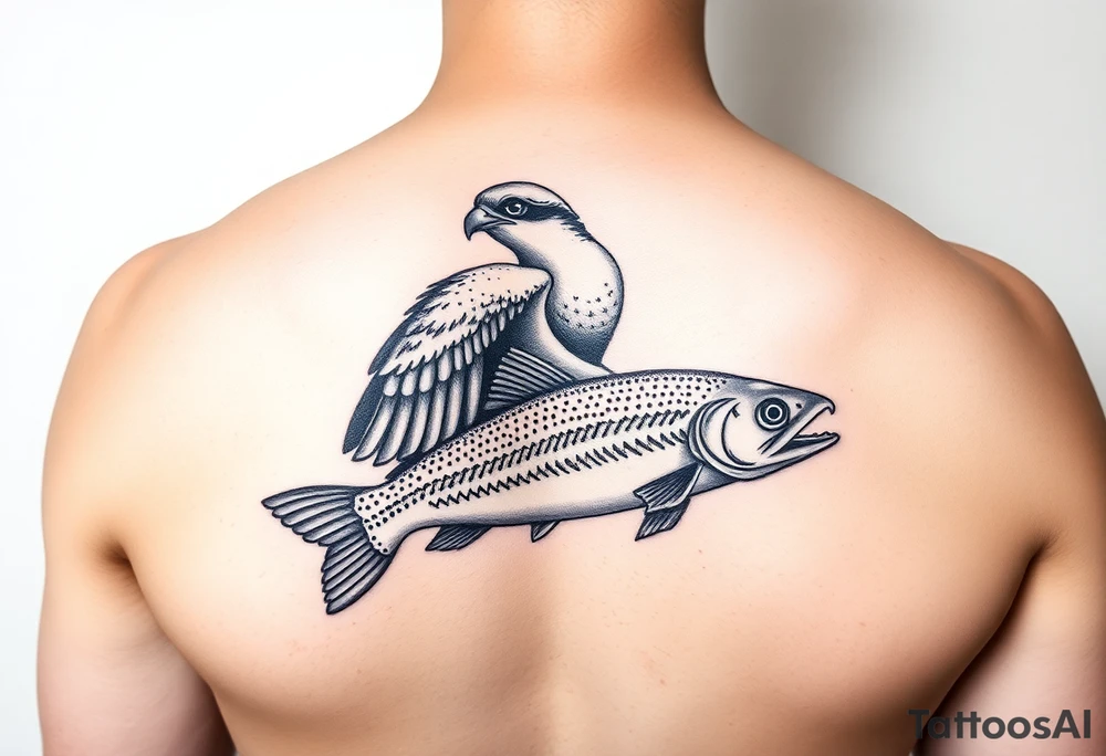 Osprey with a trout in its talons tattoo idea