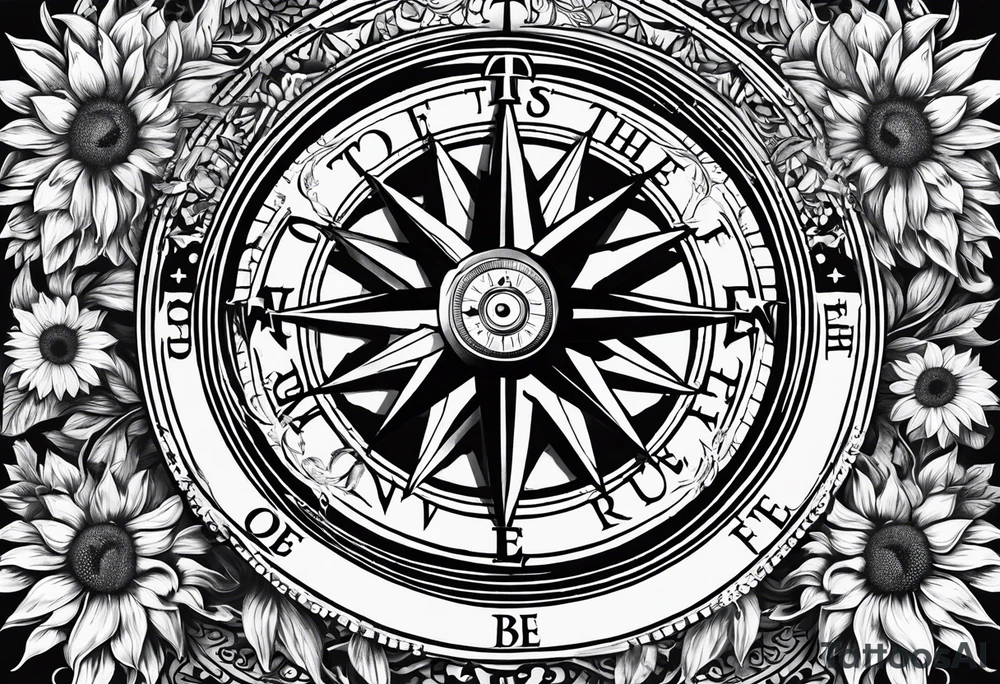 Sunflower and a compass, with the words "To Thine Own Self Be True" tattoo idea