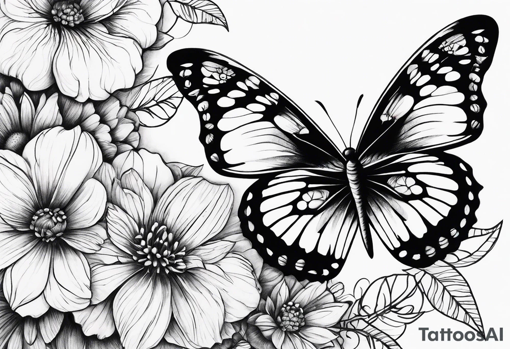 floral design with butterflies tattoo idea