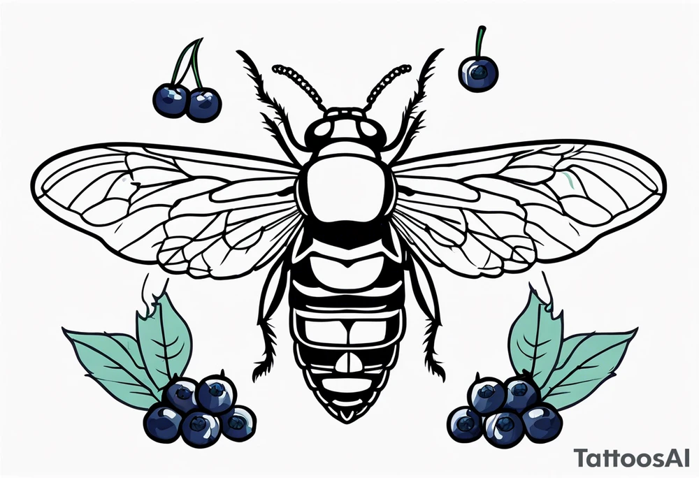 Neo traditional Cicada and blueberries tattoo idea
