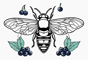 Neo traditional Cicada and blueberries tattoo idea
