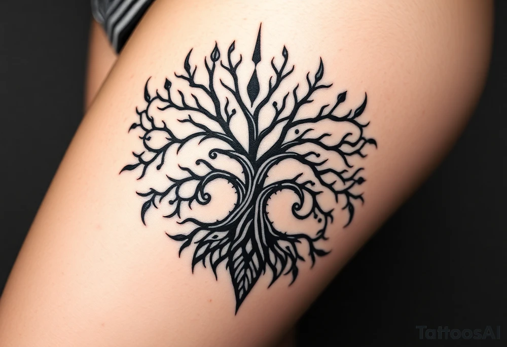 mystical tree of life with cosmic roots and celestial branches tattoo idea