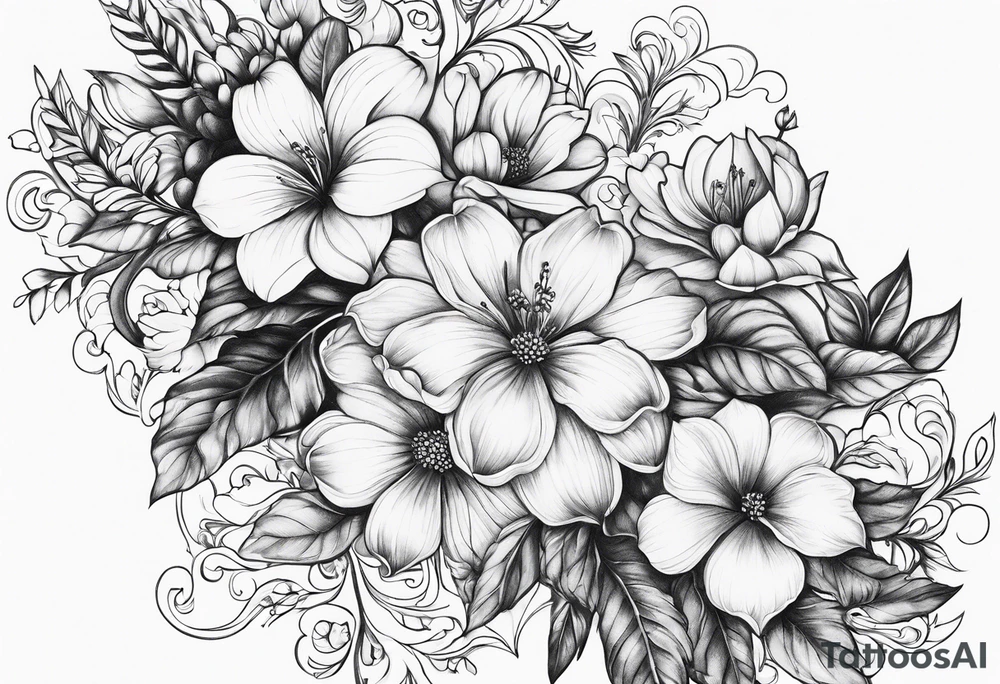 Flowing scripture with flowers tattoo idea