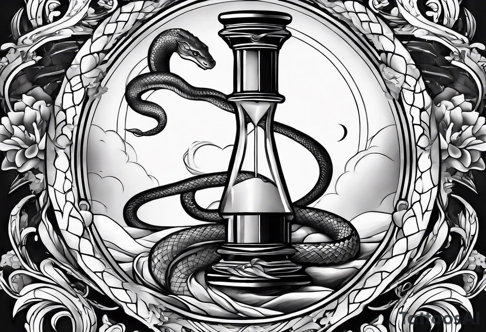 Snake surrounding an hourglass AND a thunder tattoo around forearm tattoo idea