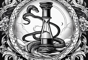 Snake surrounding an hourglass AND a thunder tattoo around forearm tattoo idea