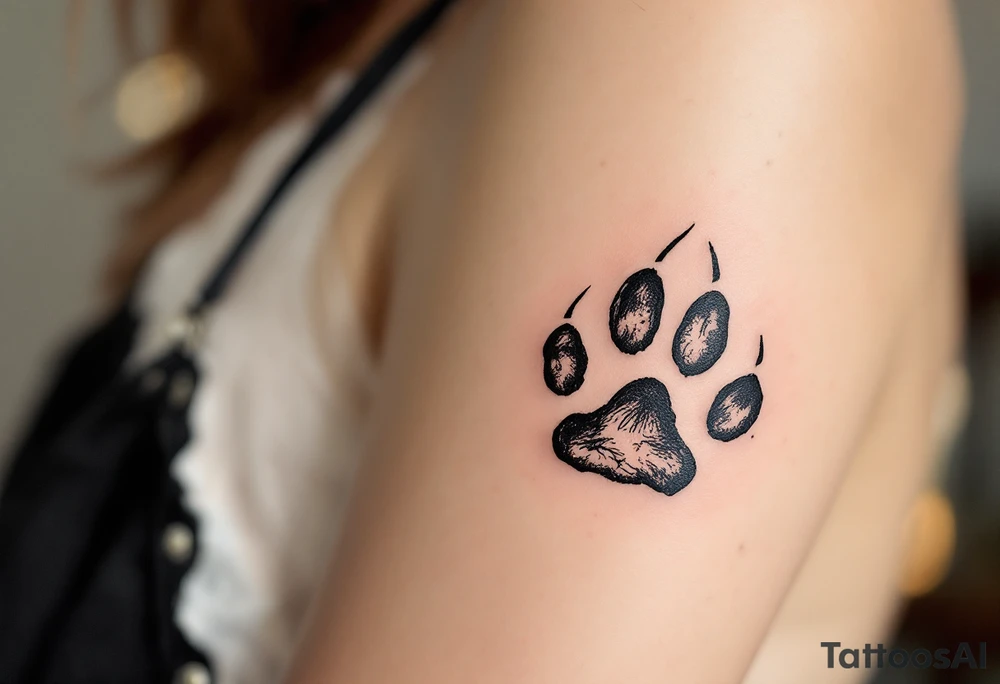 Vintage Etching Style – Paw prints in fine-line, sketch-style black ink, resembling old anatomical drawings or nature illustrations. tattoo idea