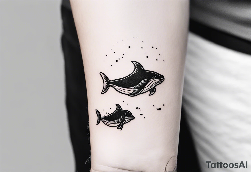 Father daughter matching 2 separate tattoos . Water related. Marine life tattoo idea