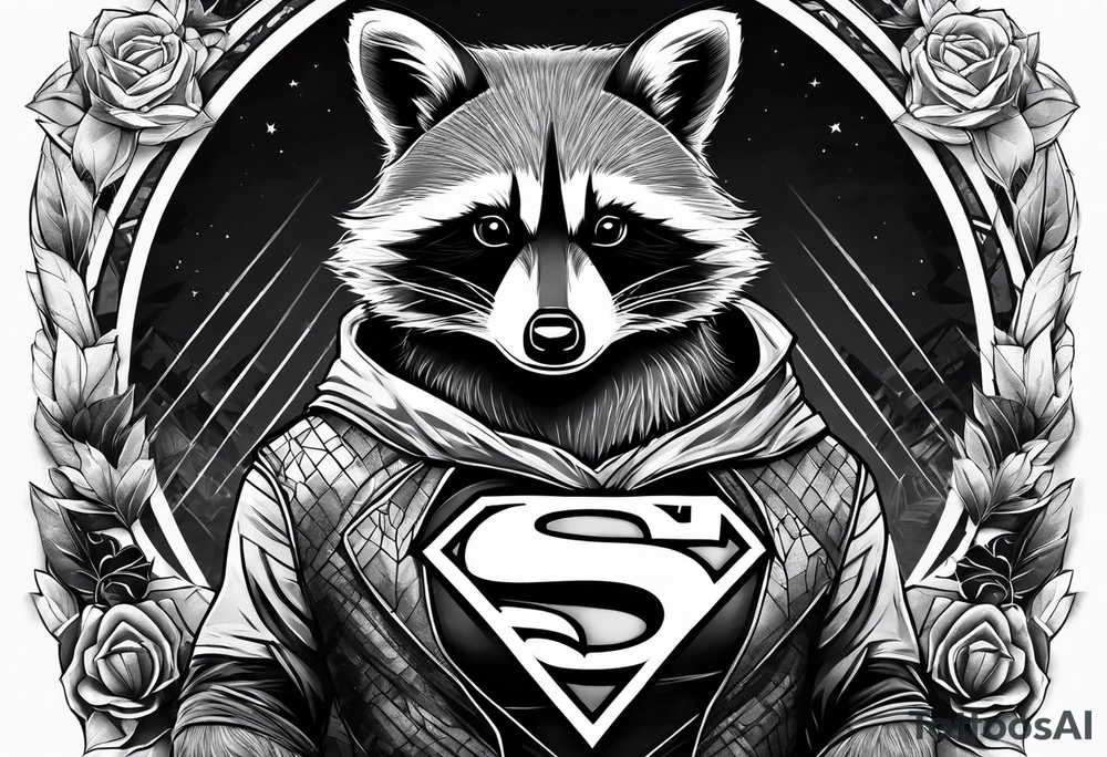 raccoon wearing a Superman t-shirt tattoo idea