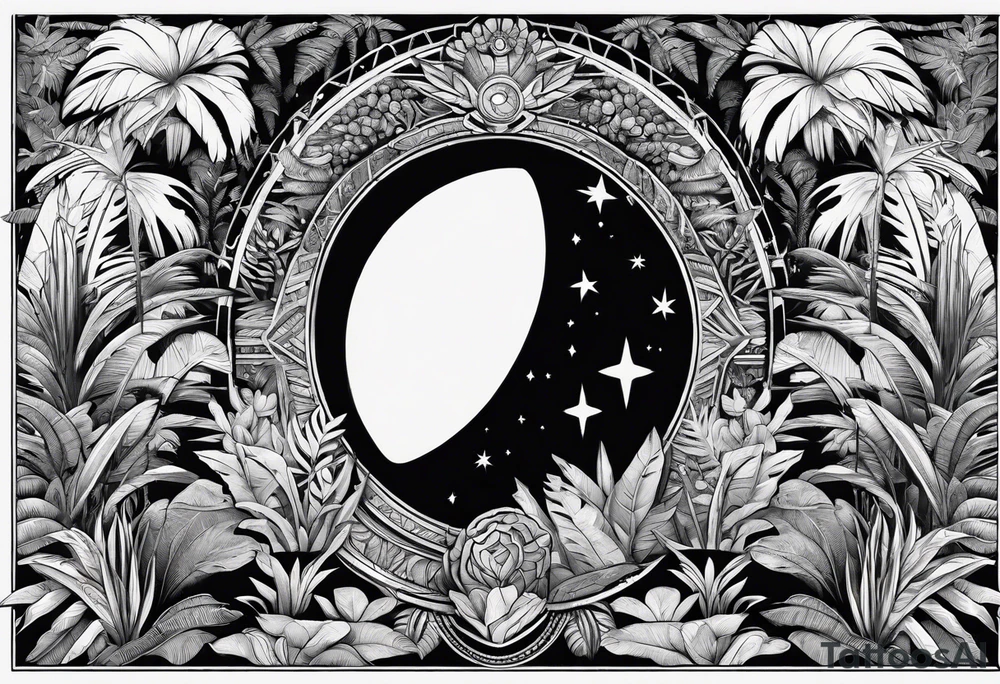 vintage jungle with rocket tattoo idea
