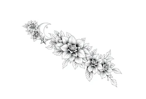 Flower sleeve surrounded by moon and star design for arm tattoo idea