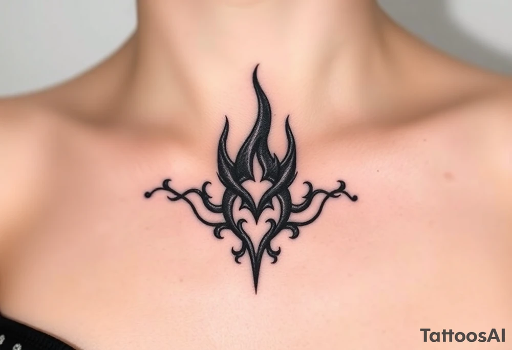 A realistic Dauntless flame symbol, surrounded by swirling embers connected to scifi movie Divengence tattoo idea