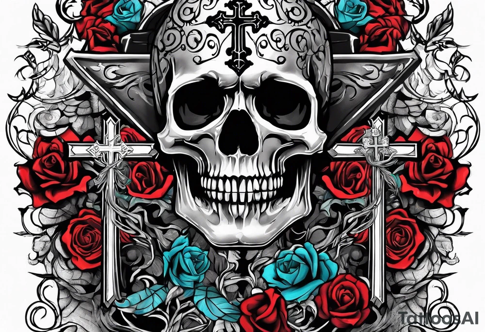 skeleton walking with a cross tattoo idea