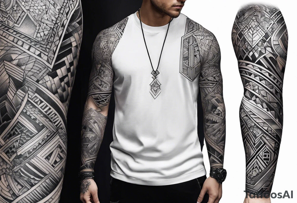 From left shoulder to forearm sleeve tattoo. Fine line geometric, concept design tattoo tattoo idea From left shoulder to forearm sleeve tattoo. Fine line geometric, concept design tattoo tattoo idea