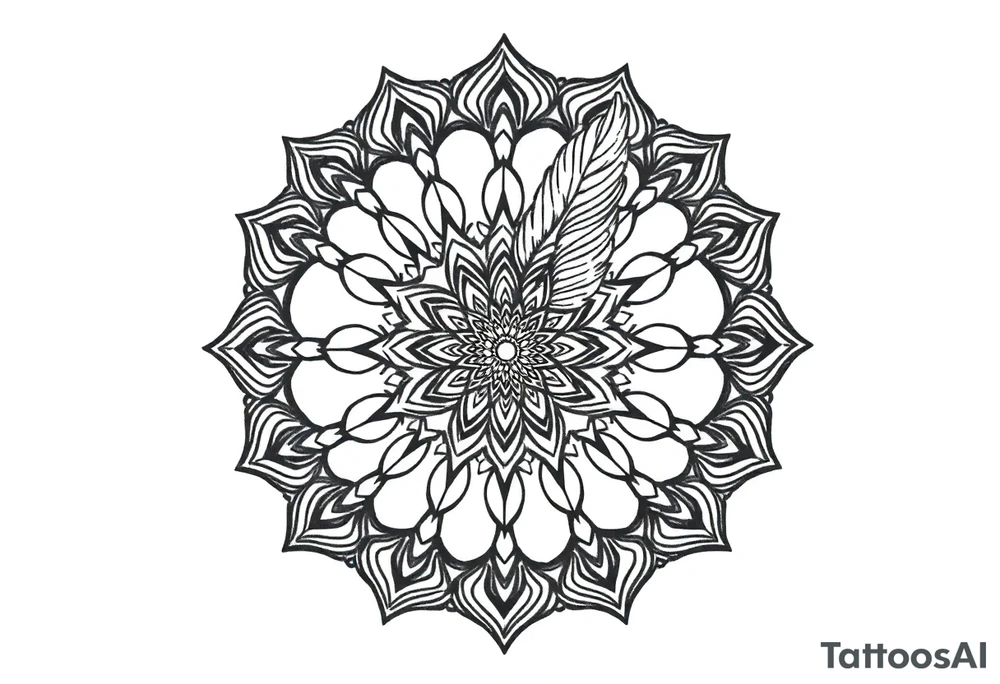 spiritual bold linefeather mandala tattoo idea