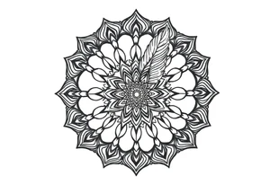 spiritual bold linefeather mandala tattoo idea