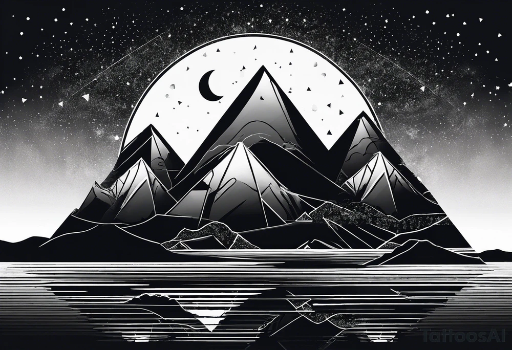Two triangles, one triangle has the a mountain landscape during the night and the other one has beach sunset landscape. tattoo idea