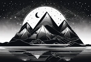 Two triangles, one triangle has the a mountain landscape during the night and the other one has beach sunset landscape. tattoo idea