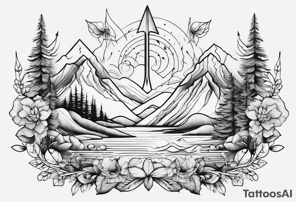 four elements fine linework arrows tattoo idea