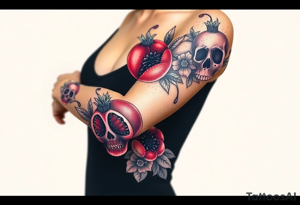 Pomegranate and skulls tattoo idea