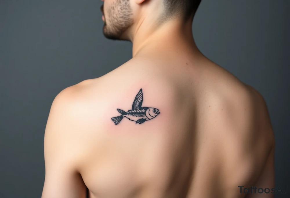 small bird and fish tattoo, for chest, man. not many details. a lot of black color tattoo idea