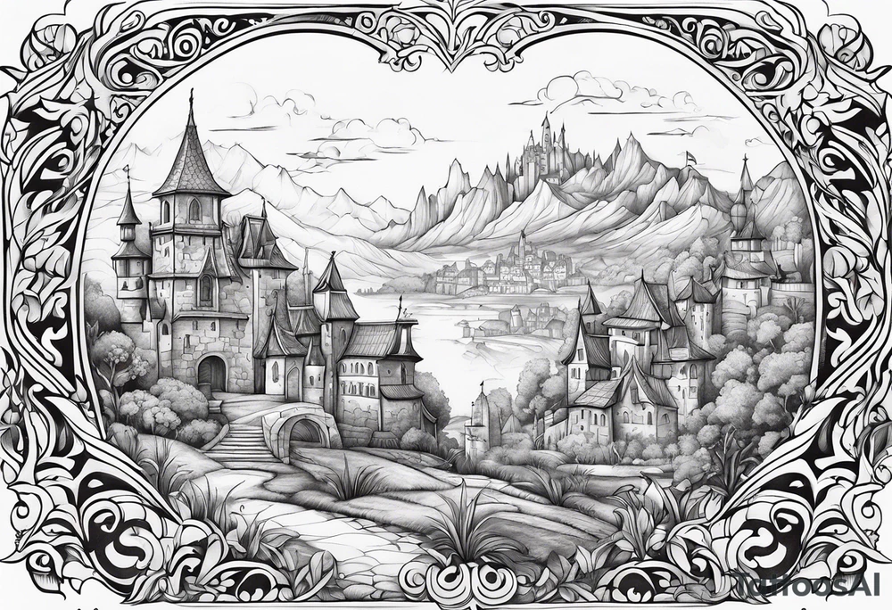 medieval tribal city
floral land sky vignette tattoo idea