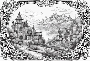 medieval tribal city 
floral  land sky vignette tattoo idea