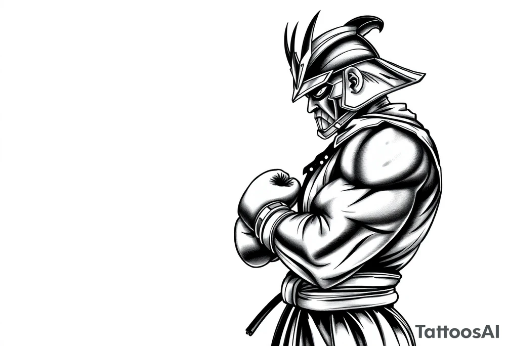 noble samurai warrior silhouette at sunset with boxing gloves tattoo idea