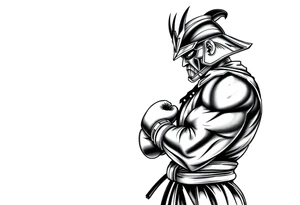 noble samurai warrior silhouette at sunset with boxing gloves tattoo idea