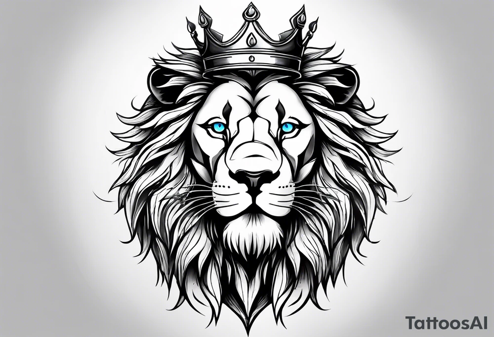lion with a crown and blue
 eyes and mouth open teeth showing and blood coming out tattoo idea