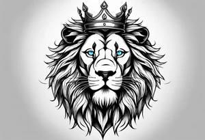 lion with a crown and blue
 eyes and mouth open teeth showing and blood coming out tattoo idea