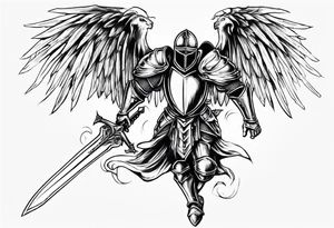 A Winged Paladin Knight in mid-air with his sword about to attack. tattoo idea