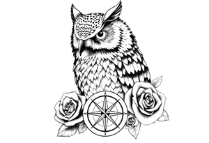 an owl,compass,roses, tattoo idea