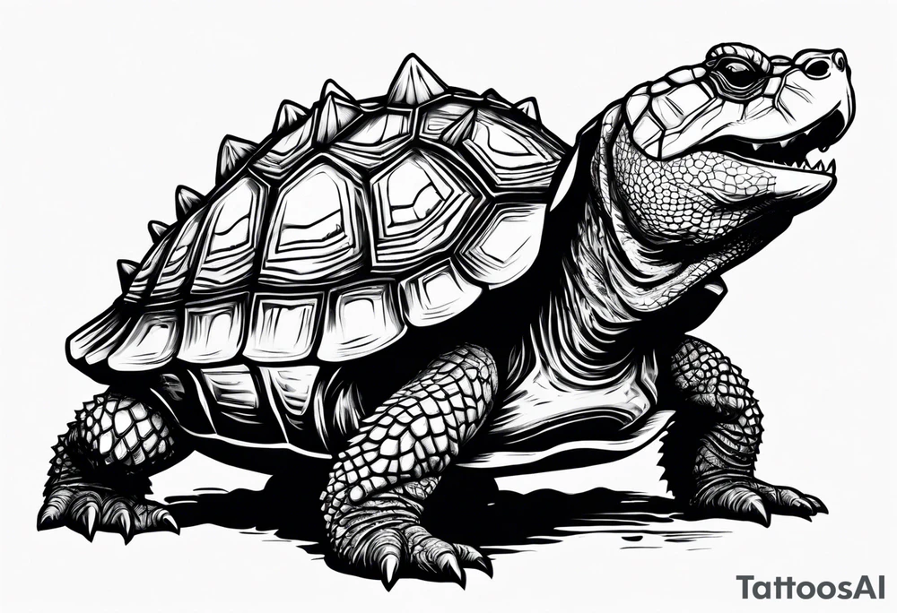 angry alligator snapping turtle, front view tattoo idea