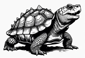 angry alligator snapping turtle, front view tattoo idea