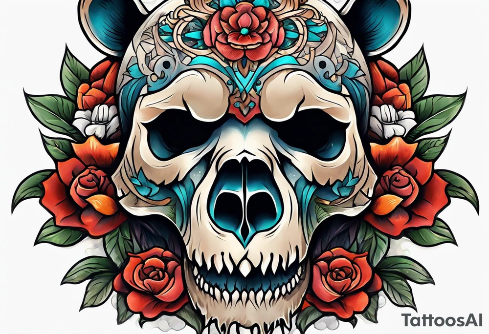 Neo traditional bear skull tattoo idea