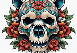 Neo traditional bear skull tattoo idea