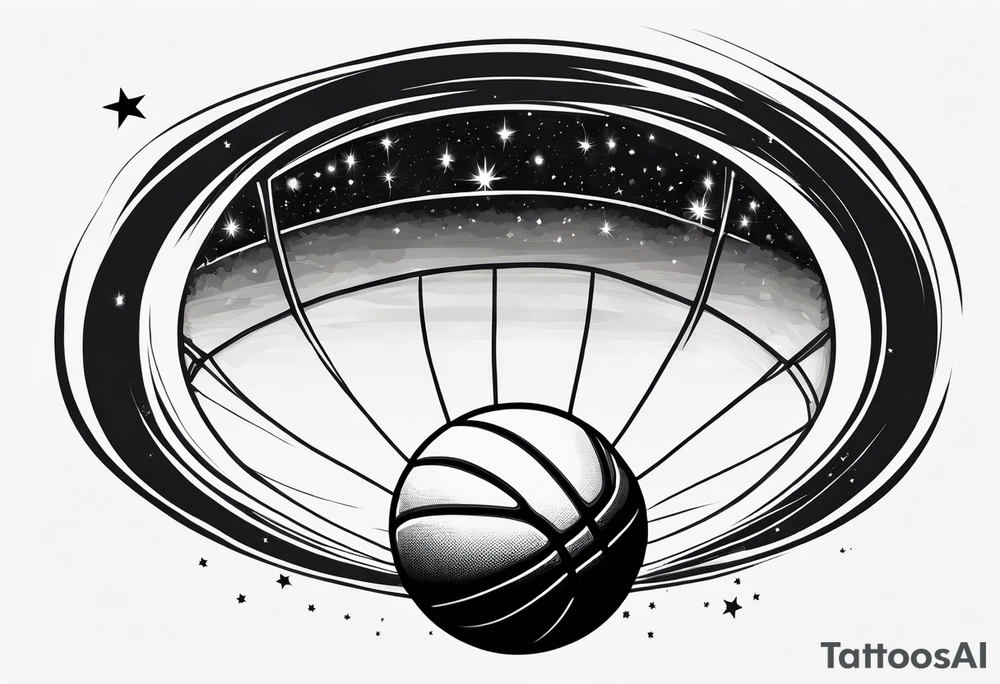 Basketball as a shooting star in a black hole that’s a basketball hoop tattoo idea
