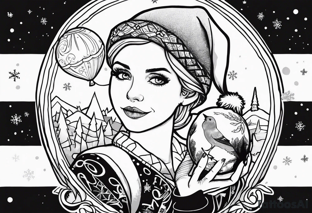 Sally from nighmare before christmas holding a ballon with jack skellignton's face tattoo idea