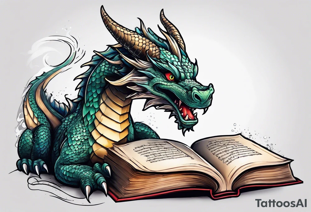 dragon coming out of a book tattoo idea