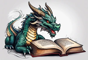 dragon coming out of a book tattoo idea