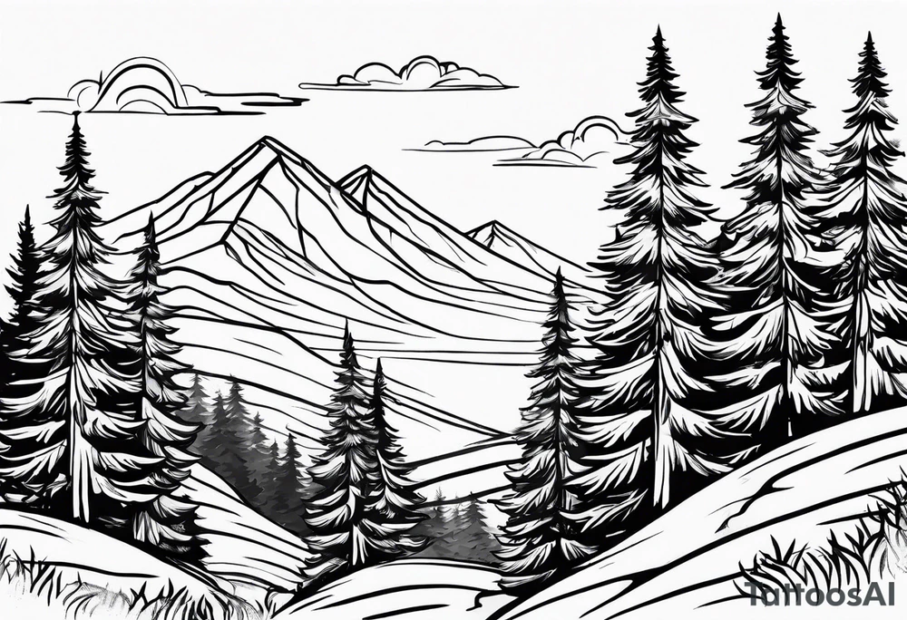 Continuous line pine trees tattoo idea