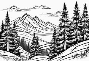 Continuous line pine trees tattoo idea