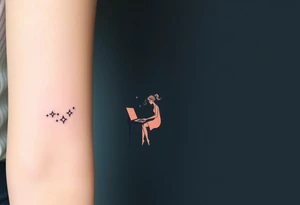 woman playing piano under the stars tattoo idea
