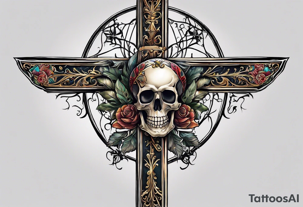 skeleton walking with a cross tattoo idea