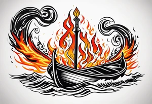 valhalla sword  funeral boat on fire tattoo idea