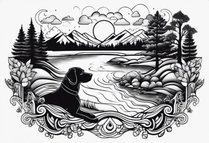 Scenic River in a dog shaped head tattoo idea