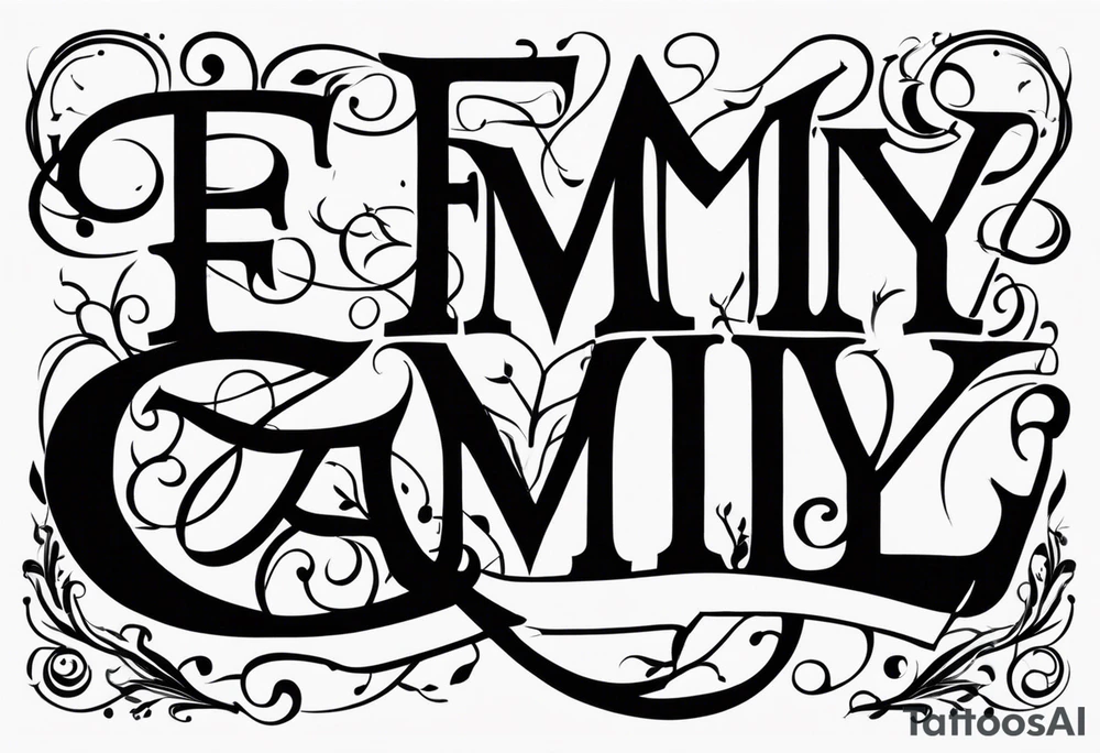 Text "family". Letters formed by roots tattoo idea